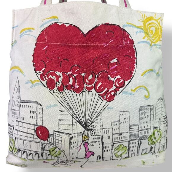 Brighton Free Your Heart B Mine White Cotton Canvas Tote Bag Balloons Red Love - Picture 5 of 12